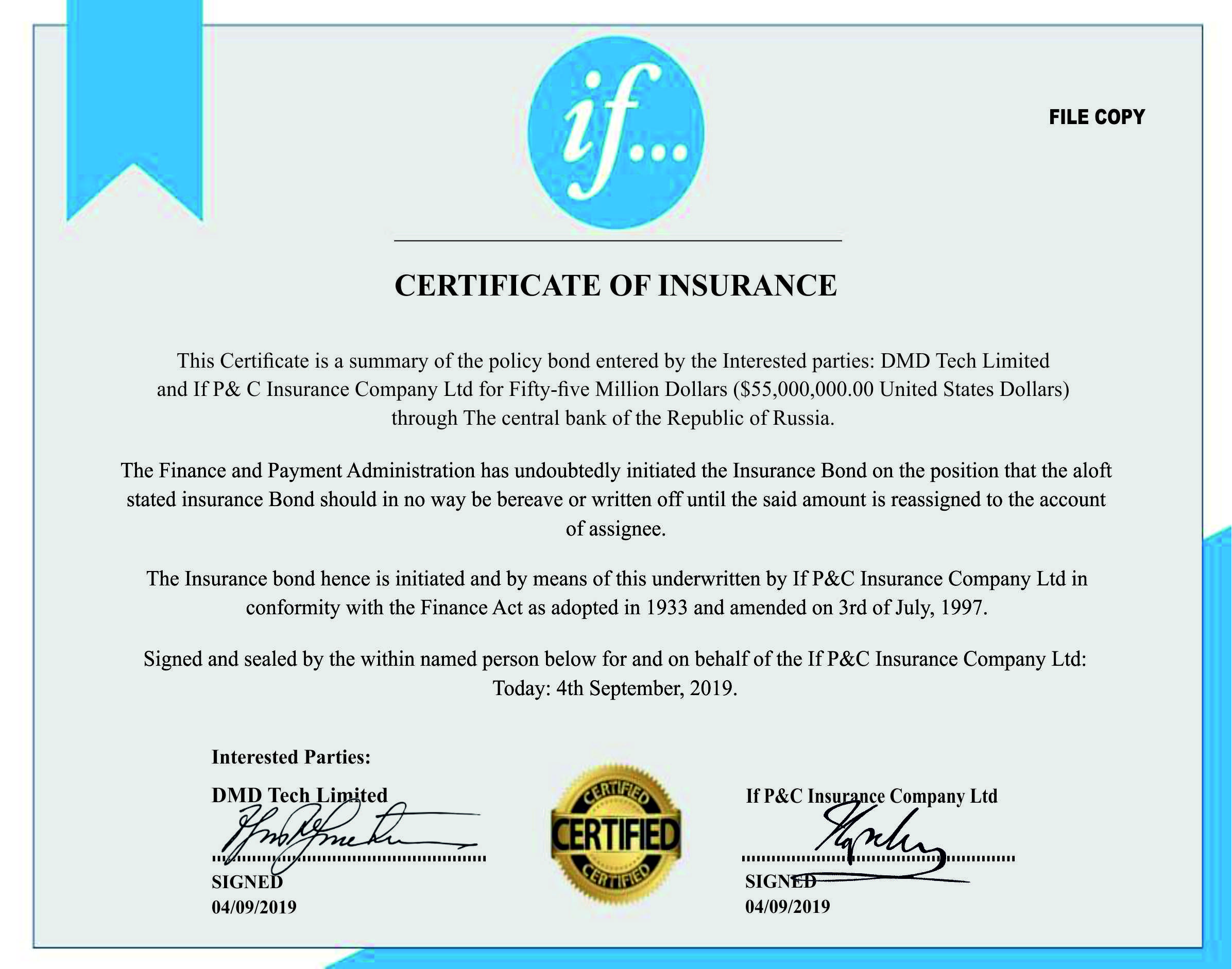 DMD Tech Limited certificate